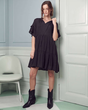 Ruffled neck tiered mini dress - PLUS Size - Online exclusive