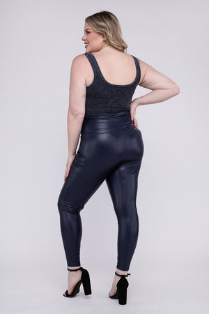 Plus Size High Rise Faux Leather Leggings  - Online Exclusive