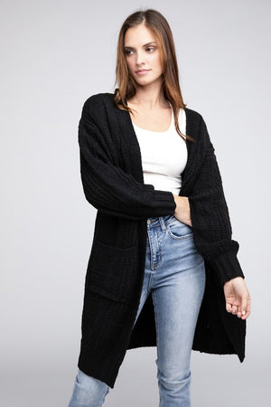 Twist Knitted Open Front Cardigan With Pockets - online exclusive