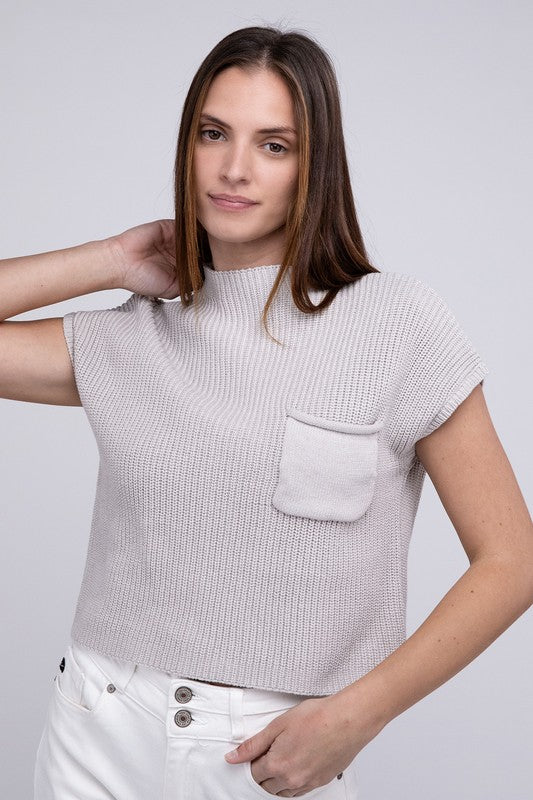 Mock Neck Short Sleeve Cropped Sweater - online exclusive