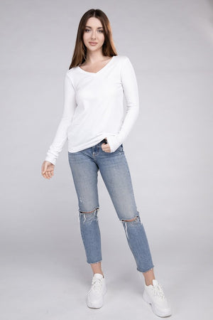 Cotton V-Neck Long Sleeve T-Shirt - Online Exclusive