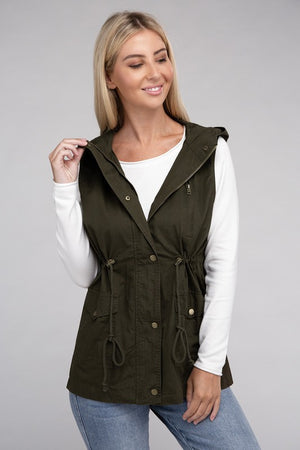 Drawstring Waist Military Hoodie Vest - online exclusive