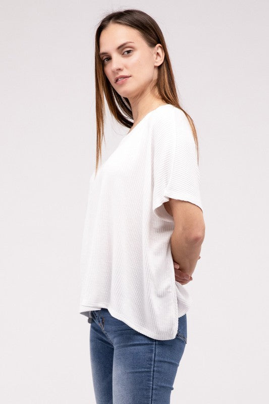 Ribbed Striped Oversized Short Sleeve Top - online exclusive