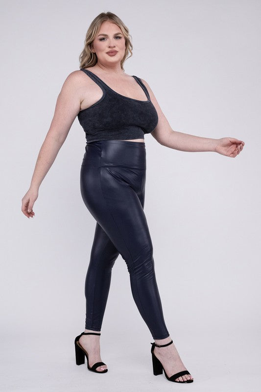 Plus Size High Rise Faux Leather Leggings  - Online Exclusive