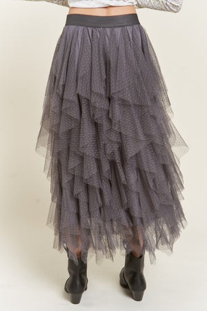 LAYERED POLKA DOT MESH LINED A-LINE MIDI SKIRT  - Online Exclusive