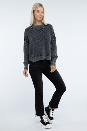 Washed Side Slit Oversized Cropped Sweater - online exclusive