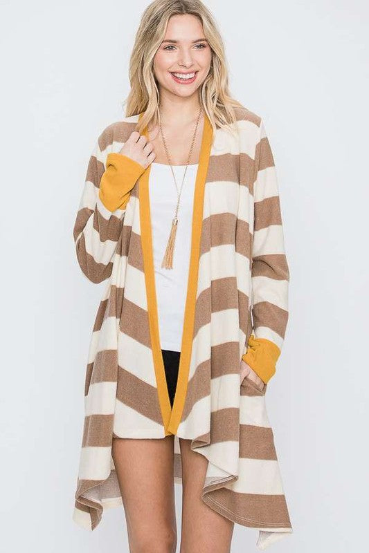 Open Front Striped Draped Cardigan - Plus Size  - Online Exclusive