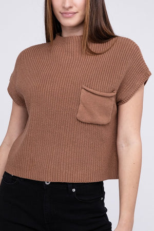 Mock Neck Short Sleeve Cropped Sweater - online exclusive