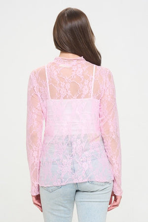 Floral print lace long sleeves top - ONLINE EXCLUSIVE