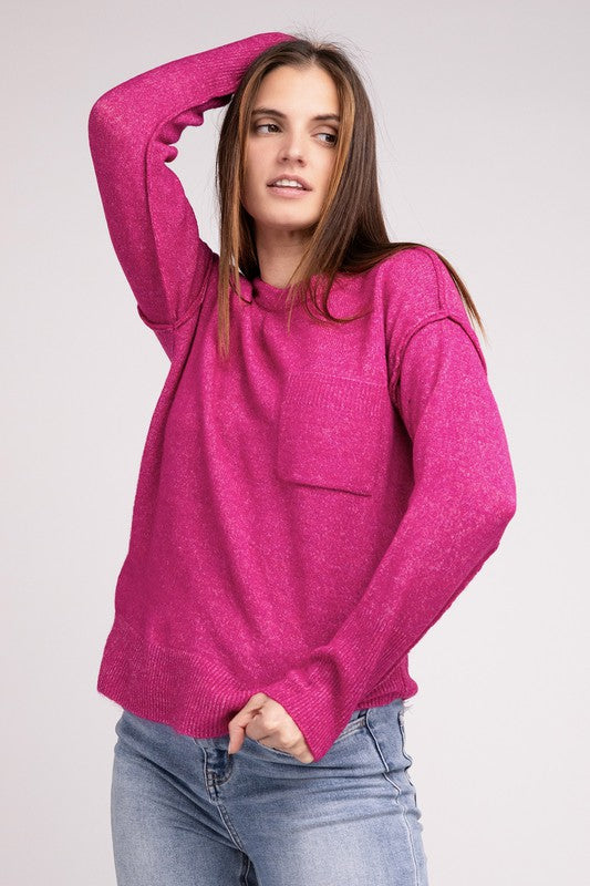 Melange Hi-Low Hem Round Neck Sweater - online exclusive