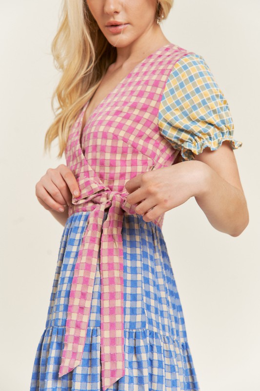 COLORBLOCK GINGHAM DRESS - Plus Size  - Online Exclusive