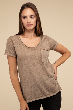 Washed Melange Burnout Scoop V-Neck Top - Online Exclusive