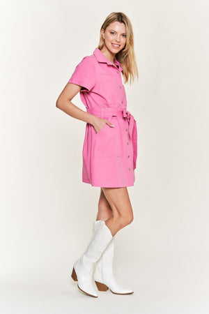 Belted cotton short dress - ONLINE EXCLUSIVE