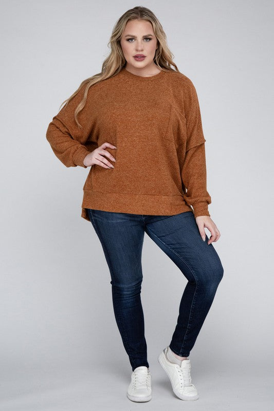 Plus Size Brushed Melange Drop Shoulder Sweater - online exclusive