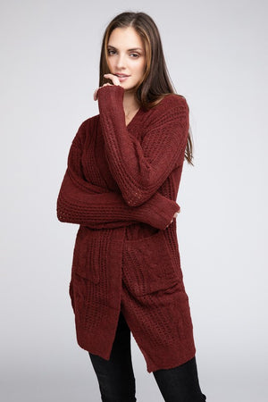 Twist Knitted Open Front Cardigan With Pockets - online exclusive