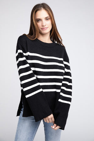 Ribbed Hem Stripe Sweater - online exclusive