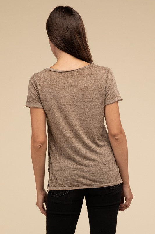 Washed Melange Burnout Scoop V-Neck Top - Online Exclusive