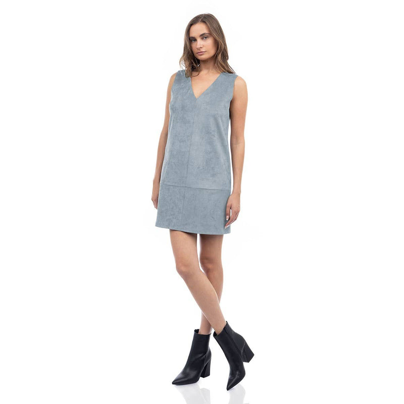 Sleeveless Mini Faux Suede Dress: Black