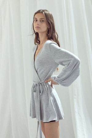 LONG BUBBLE SLEEVE WRAP TUNIC  - Online Exclusive