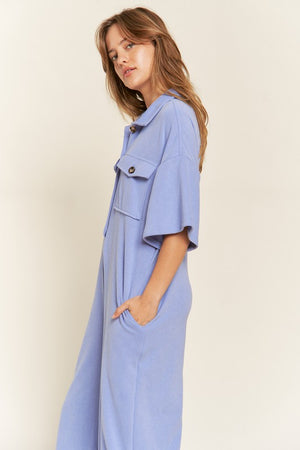 Basic Collar Shirt Wide leg Jumpsuit - Online Exclusive