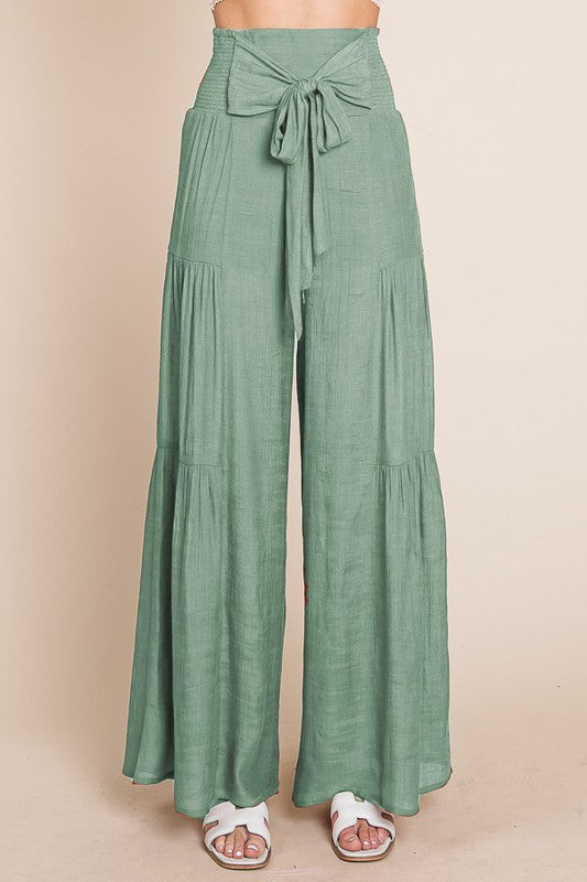 Tie front ruched waist back pants - Plus Size - Online exclusive