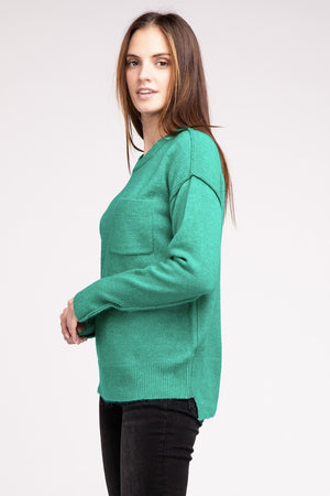 Melange Hi-Low Hem Round Neck Sweater - online exclusive