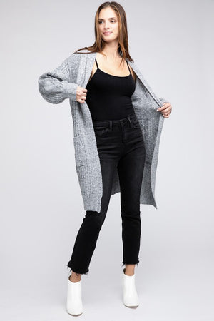 Twist Knitted Open Front Cardigan With Pockets - online exclusive