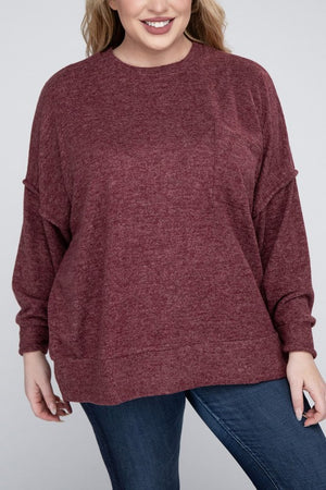 Plus Size Brushed Melange Drop Shoulder Sweater - online exclusive