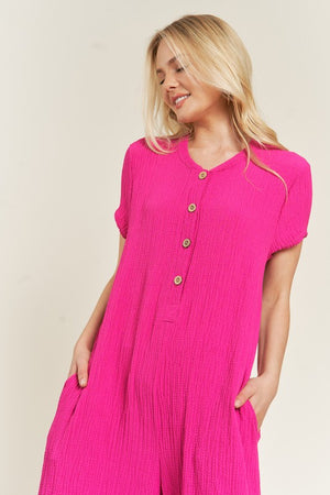 TEXTURED SHORT SLEEVE JUMPSUIT - Plus Size - Online exclusive