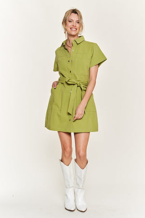 Belted cotton short dress - ONLINE EXCLUSIVE