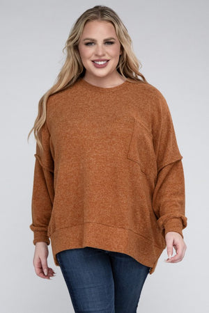 Plus Size Brushed Melange Drop Shoulder Sweater - online exclusive