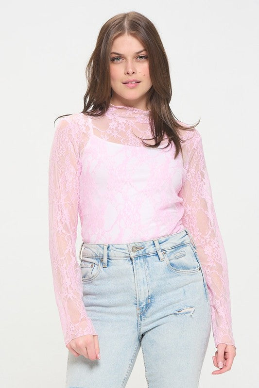 Floral print lace long sleeves top - ONLINE EXCLUSIVE