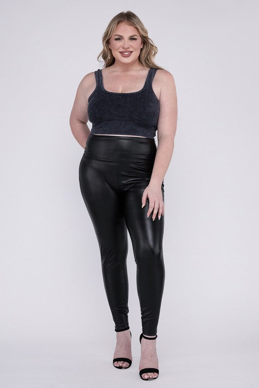 Plus Size High Rise Faux Leather Leggings  - Online Exclusive