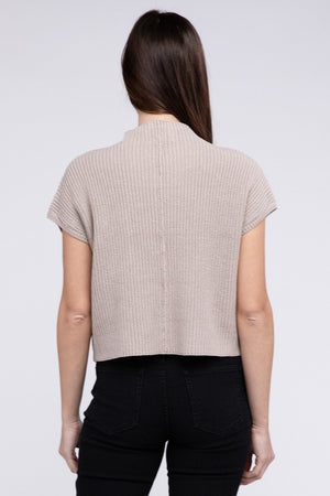 Mock Neck Short Sleeve Cropped Sweater - online exclusive