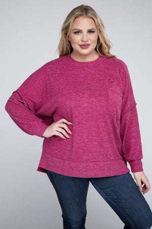 Plus Size Brushed Melange Drop Shoulder Sweater - online exclusive