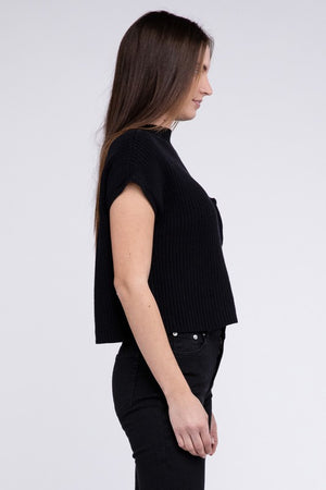 Mock Neck Short Sleeve Cropped Sweater - online exclusive