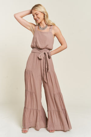 ELASTIC STRAP TIERED JUMPSUIT - PLUS SIZE - ONLINE EXCLUSIVE