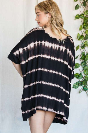 STRIPED TIE DYE ROUND NECK TUNIC - Online exclusive