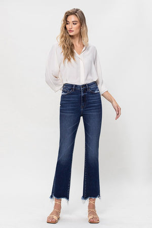 High Rise Distressed Hem Kick Flare Jeans - online exclusive