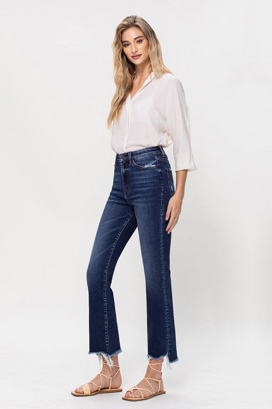 High Rise Distressed Hem Kick Flare Jeans - online exclusive