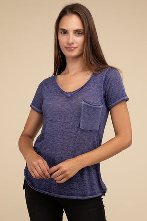 Washed Melange Burnout Scoop V-Neck Top - Online Exclusive