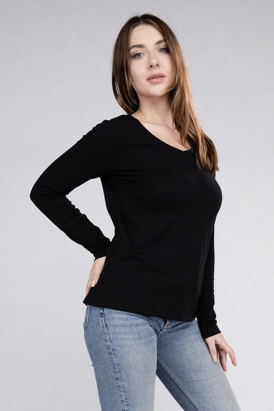 Cotton V-Neck Long Sleeve T-Shirt - Online Exclusive