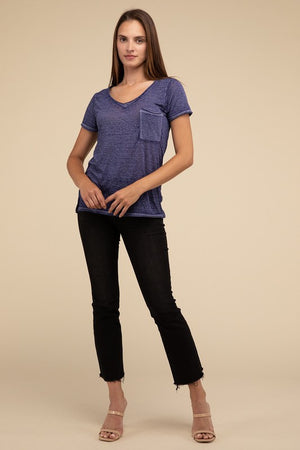 Washed Melange Burnout Scoop V-Neck Top - Online Exclusive