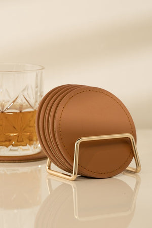 6 Round Faux Leather Coasters Set - Online Exclusive