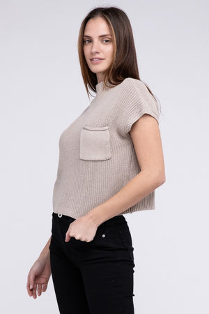 Mock Neck Short Sleeve Cropped Sweater - online exclusive