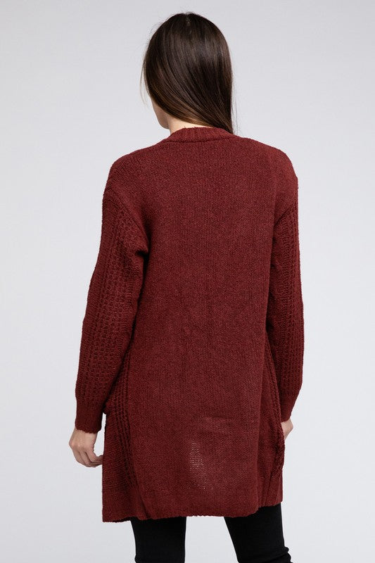 Twist Knitted Open Front Cardigan With Pockets - online exclusive