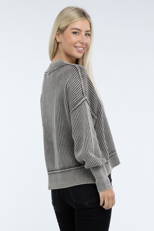 Washed Side Slit Oversized Cropped Sweater - online exclusive