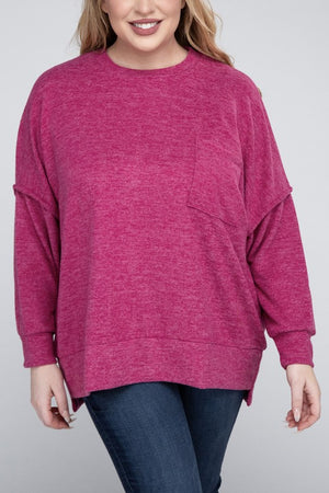 Plus Size Brushed Melange Drop Shoulder Sweater - online exclusive