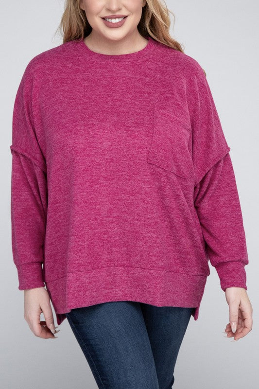 Plus Size Brushed Melange Drop Shoulder Sweater - online exclusive