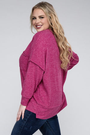 Plus Size Brushed Melange Drop Shoulder Sweater - online exclusive